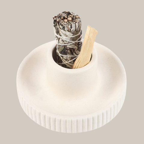 Cream Ribbed Smudge Bowl