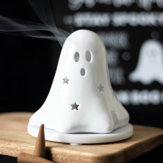 Ceramic Ghost Tea light & Incense Cone Holder