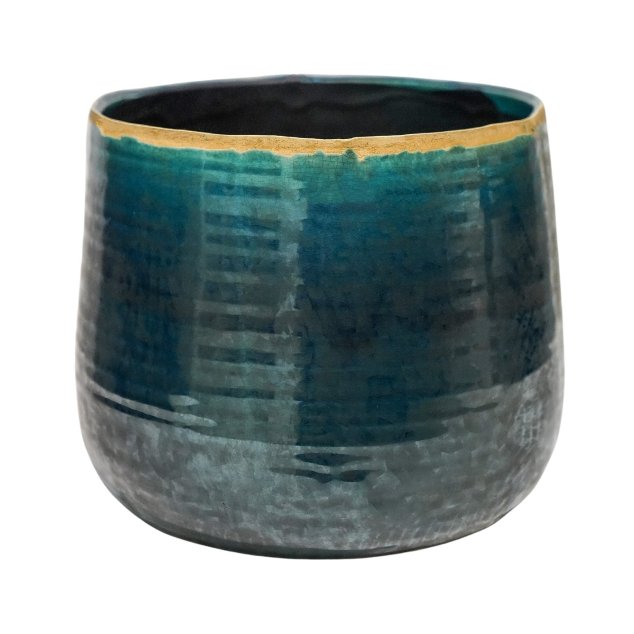 Turquoise Como Hand Finished Pot - H12cm x D14cm